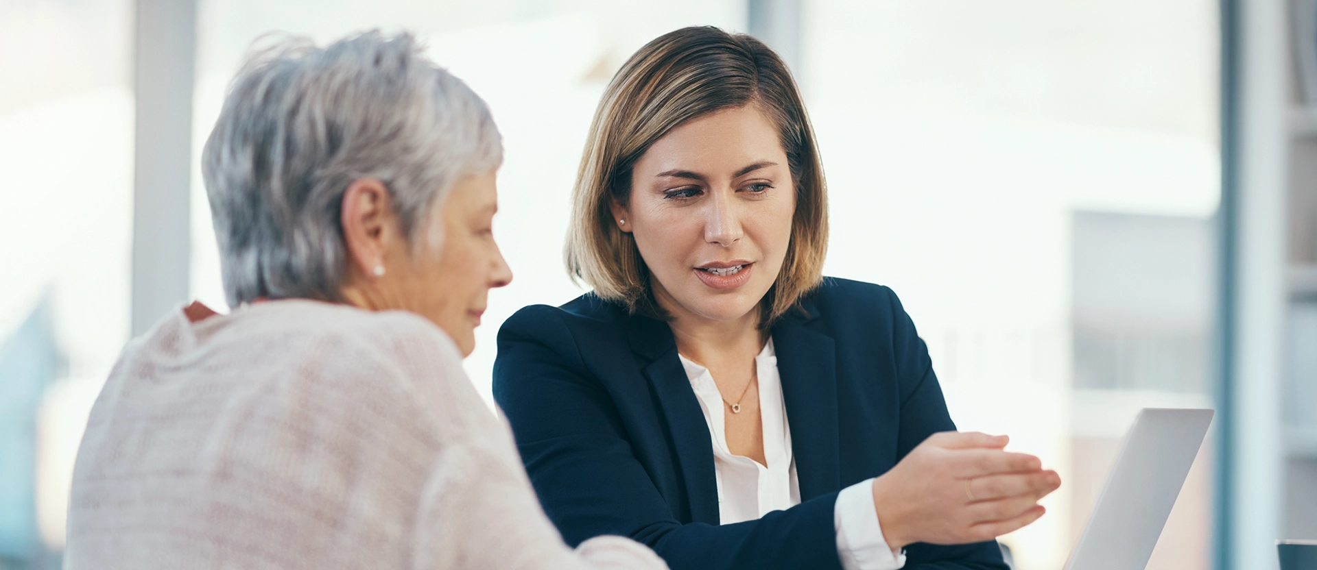 A legal professional explaining some legal technicalities to her client.